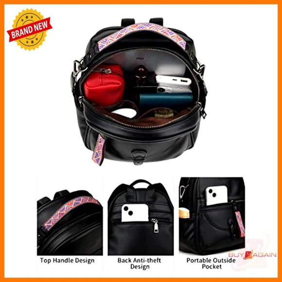 Mini Leather Backpack Purse with Multiple Pockets Waterproof Shoulder Bag